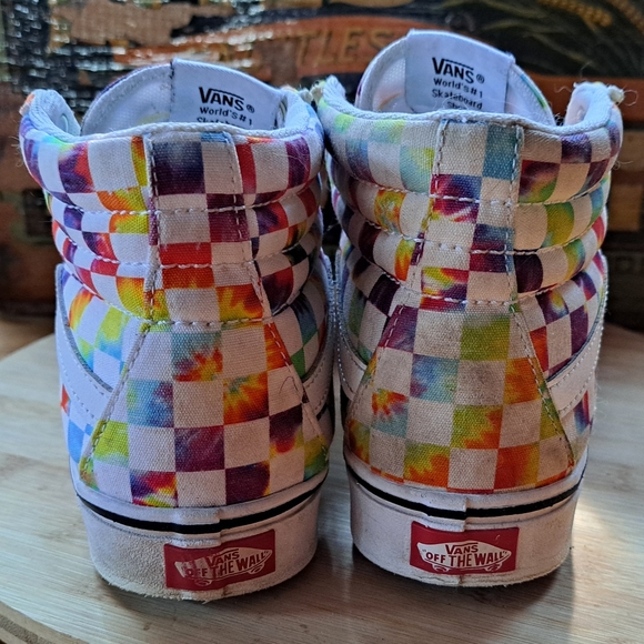 Vans Sneakers, Women Size 8, Unisex, Rainbow Checked High Tops, Skateboard Shoes - Picture 7 of 11